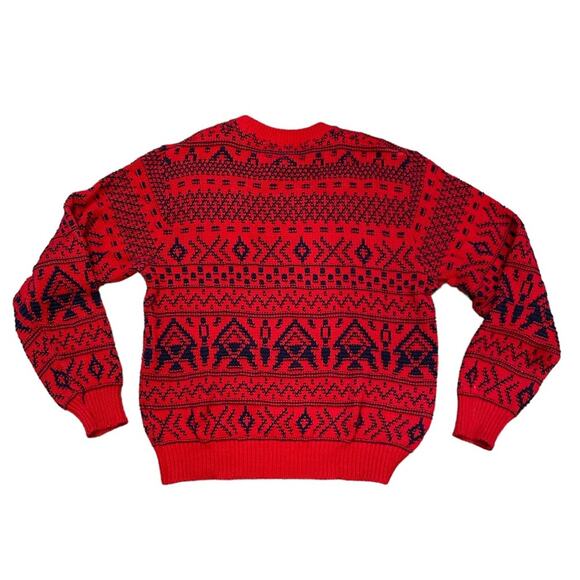 Woolrich Cowichan Sweater Mens Size Medium Red Fair Isle Alpine Chunky Knit - Picture 5 of 8